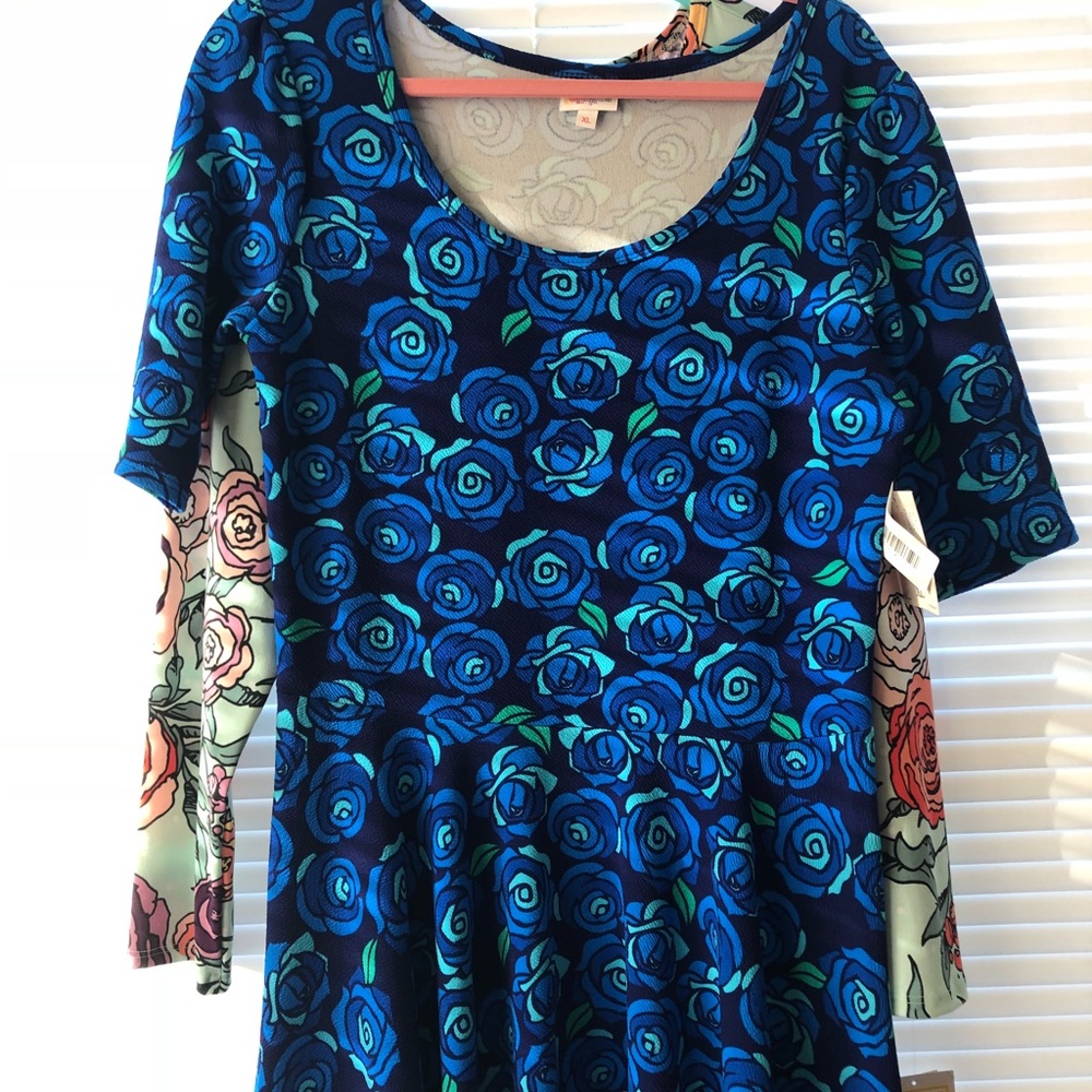 Blue Disney Roses LuLaRoe Nicole Dress